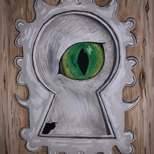 PEEKABOO kitty KeyHole Painting ACRYLIC